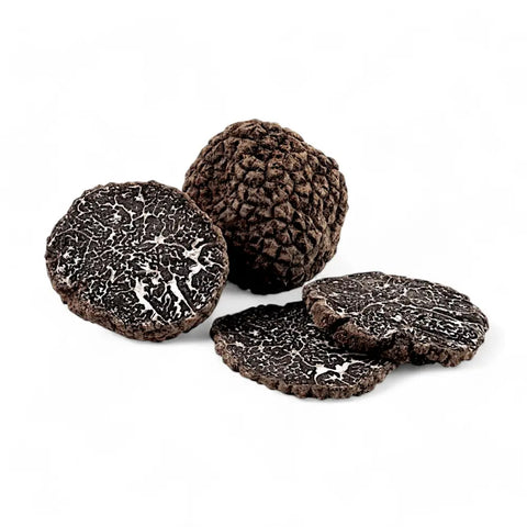 showing product picture of fresh black truffle tuber melanosporum broken pieces