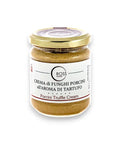 Porcini mushroom and white truffle cream jar with gold lid and white label